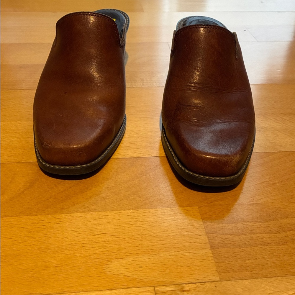Nine West Chestnut Brown Leather Slip-On Mule Heels - Picture 2 of 6